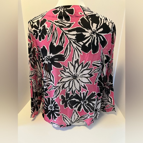 🦋Laura Ashley Womens Silk Jacket, Size M, Pink/Black/White, Beaded, Floral - Picture 2 of 5